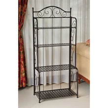 Load image into Gallery viewer, Indoor / Outdoor Folding Iron 4-Shelf Bakers Rack in Bronze with Lattice Shelves