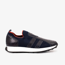 Load image into Gallery viewer, The Aslan Navy Knitted &amp; Leather Men Sneaker