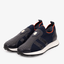 Load image into Gallery viewer, The Aslan Navy Knitted &amp; Leather Men Sneaker