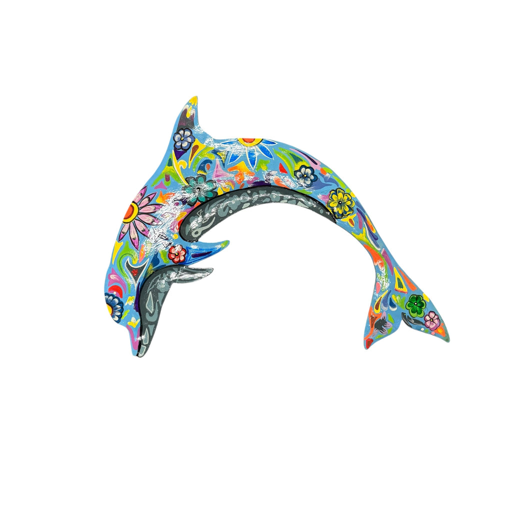 Painted Dolphin Metal Art - Blue