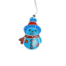 Load image into Gallery viewer, Blue Snowman Ornament Red Scarf