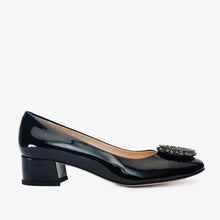 Load image into Gallery viewer, The Foggia Black Leather Block Heel Pump Women Shoe
