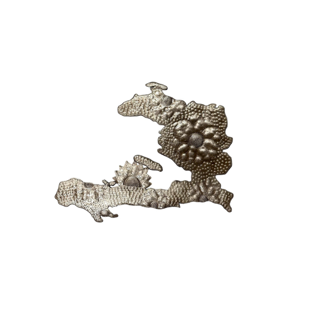 Haiti Map Floral Metal Art