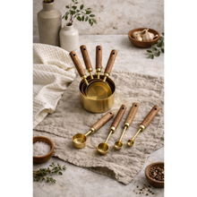 Load image into Gallery viewer, Montecito Acacia Wood and Gold Measuring Cups – Modern Kitchen Essentials