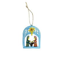 Load image into Gallery viewer, Arched Nativity Ornament- Light Blue