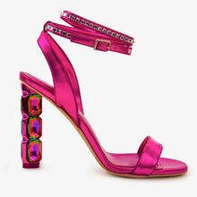 Load image into Gallery viewer, The Torola Fuchsia Stony Heel Leather Women Sandal Final Sale!