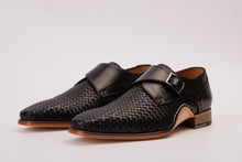 Load image into Gallery viewer, The Rolls  Woven Black Leather Single Monk Strap  Handmade Men Shoe