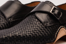 Load image into Gallery viewer, The Rolls  Woven Black Leather Single Monk Strap  Handmade Men Shoe