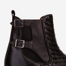 Load image into Gallery viewer, The Rolls Boot Woven Black Leather Double Monk Strap Handmade Men Shoe