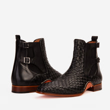 Load image into Gallery viewer, The Rolls Boot Woven Black Leather Double Monk Strap Handmade Men Shoe