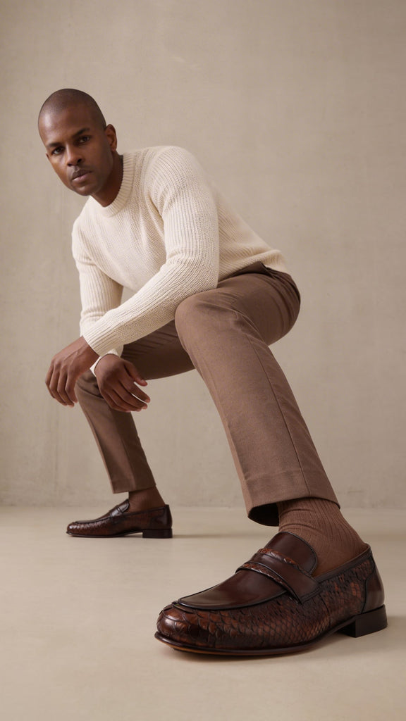 The Aurelio Brown Python & Baby Buffalo Leather Penny Loafer