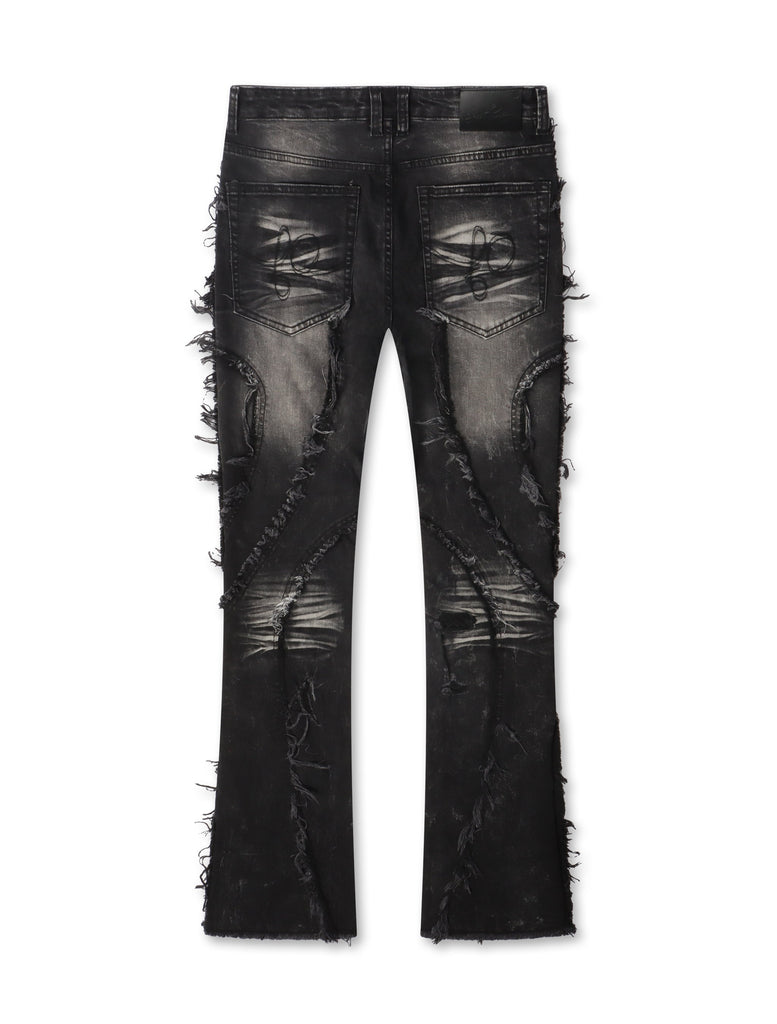 Frost Originals Distressed Rhinestone Stacked Jeans - Black Wash