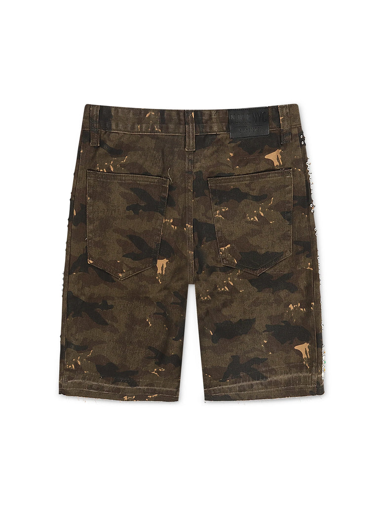 N.M.E NYC Enemy Army '97 Denim Shorts - Camo Wash