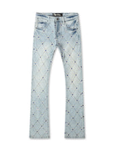 Load image into Gallery viewer, Vicious Denim Diamond Rhinestone Stacked Jeans - Light Blue
