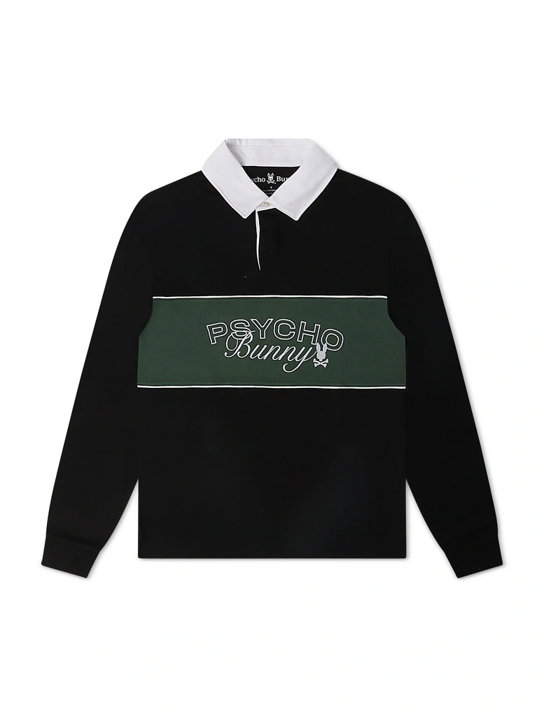 Psycho Bunny Kids Enzo Long Sleeve Rugby Tee - Black/Green