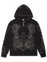 Load image into Gallery viewer, Revenge Tribal Skull Studded Zip-Up - Black/Silver
