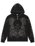 Revenge Tribal Skull Studded Zip-Up - Black/Silver