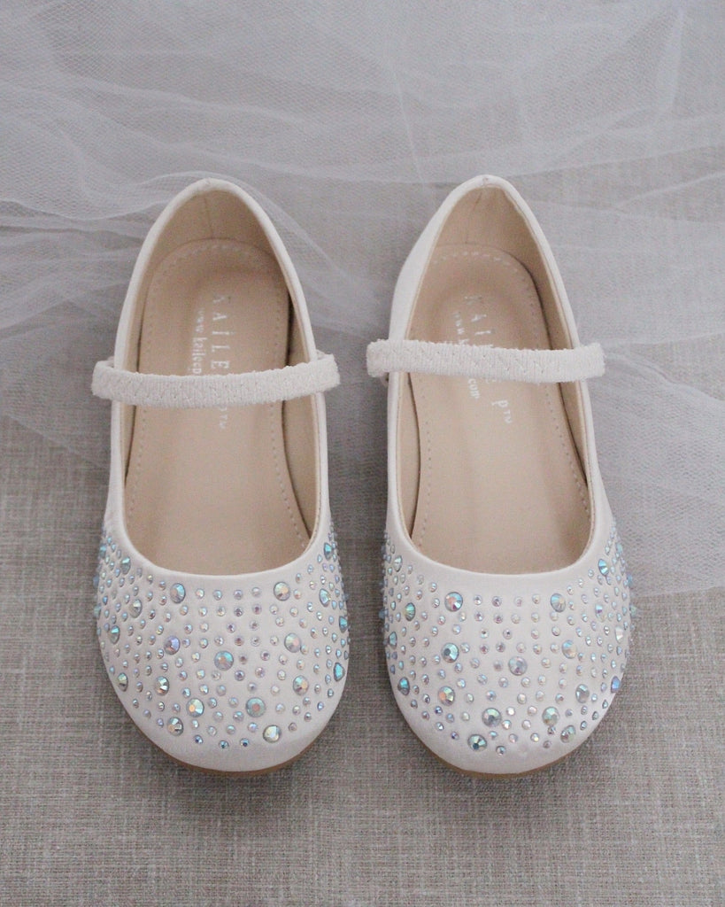 Satin Maryjane Flats With Rhinestones Embellishment