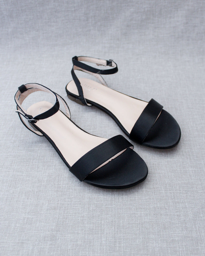 Girls Satin Flat Sandal with Ankle Strap