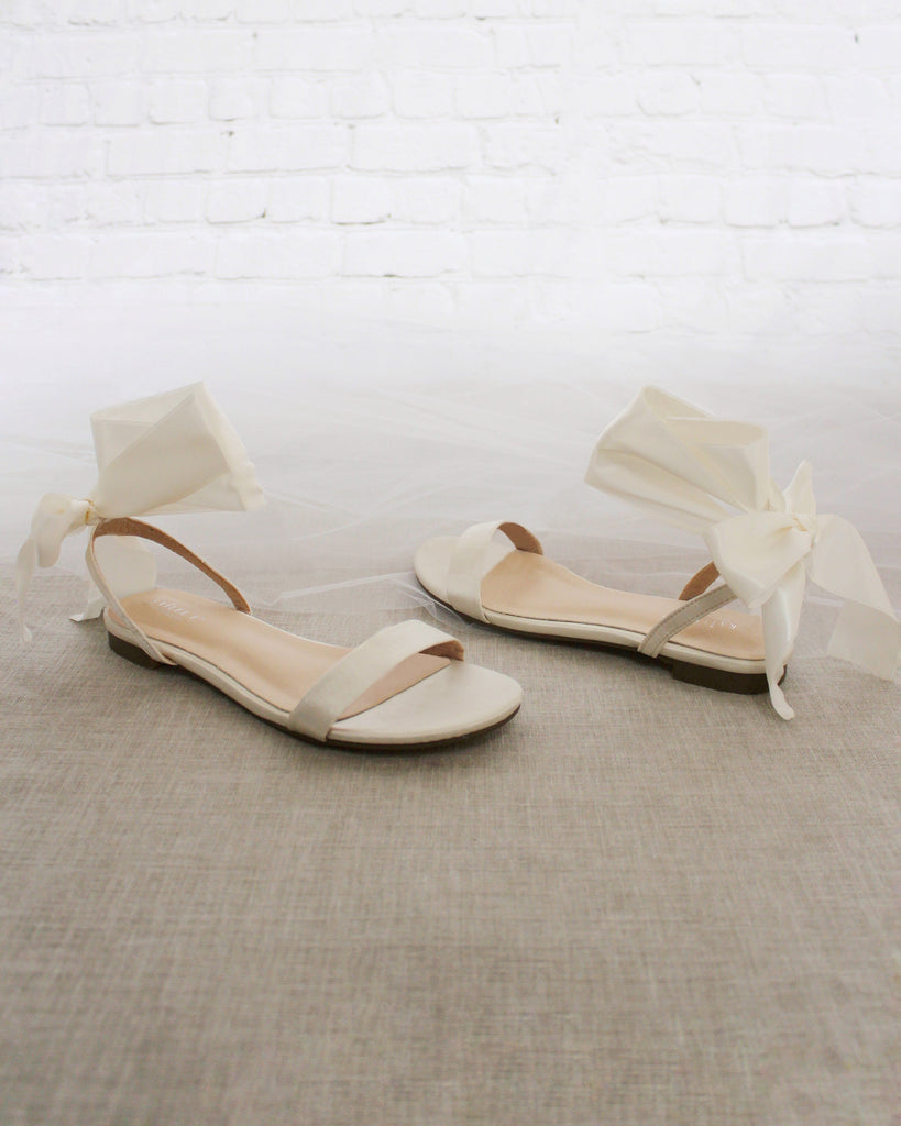Girls Satin Flat Sandal with Wrapped Satin Tie