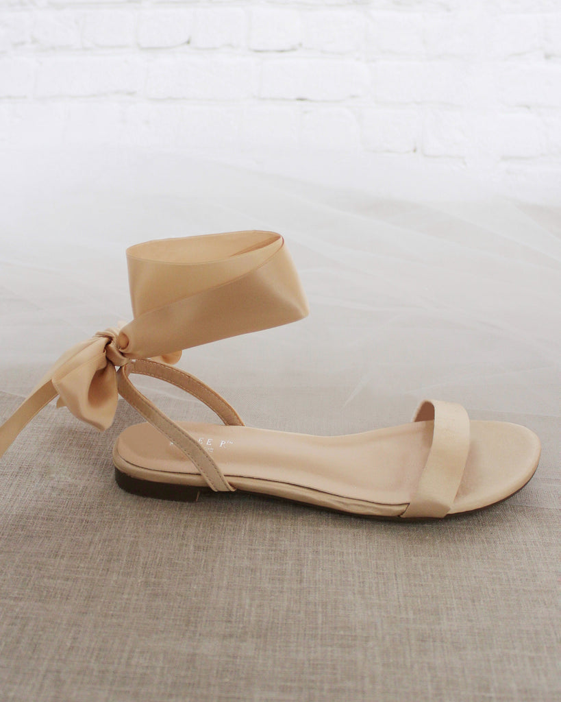 Girls Satin Flat Sandal with Wrapped Satin Tie