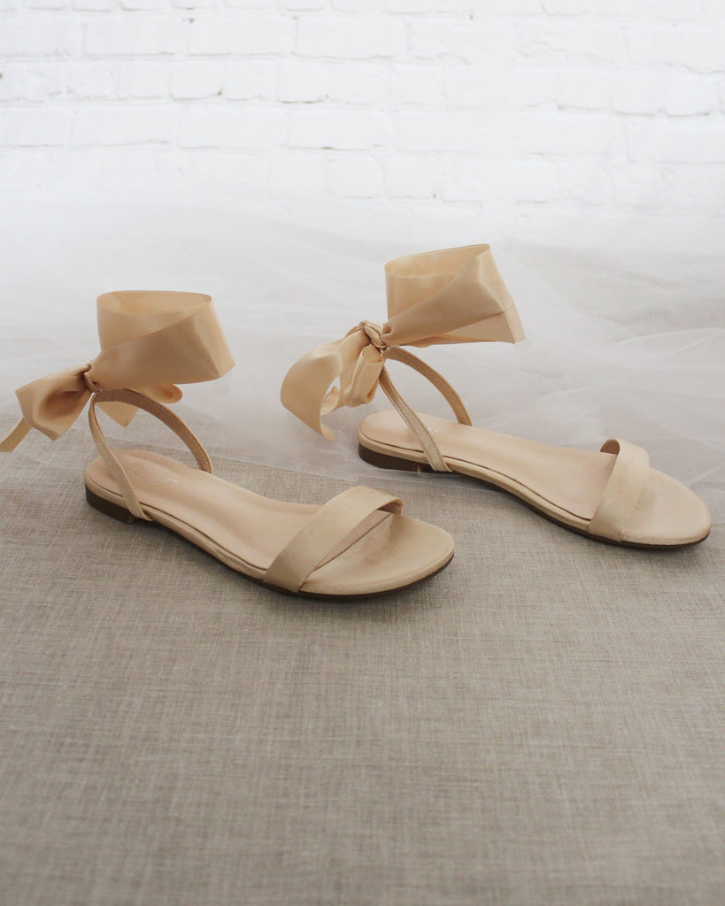 Girls Satin Flat Sandal with Wrapped Satin Tie