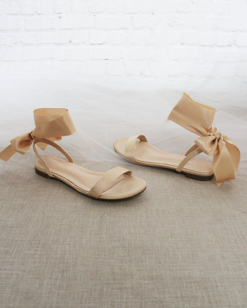 Girls Satin Flat Sandal with Wrapped Satin Tie
