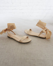 Load image into Gallery viewer, Girls Satin Flat Sandal with Wrapped Satin Tie