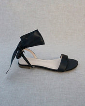 Load image into Gallery viewer, Girls Satin Flat Sandal with Wrapped Satin Tie