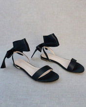 Load image into Gallery viewer, Girls Satin Flat Sandal with Wrapped Satin Tie