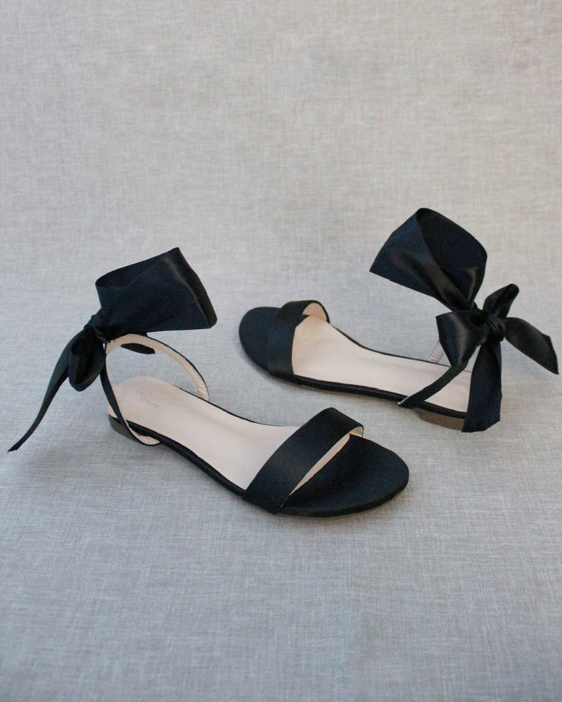 Girls Satin Flat Sandal with Wrapped Satin Tie