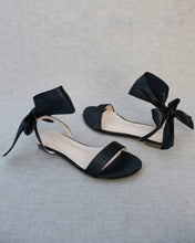 Load image into Gallery viewer, Girls Satin Flat Sandal with Wrapped Satin Tie