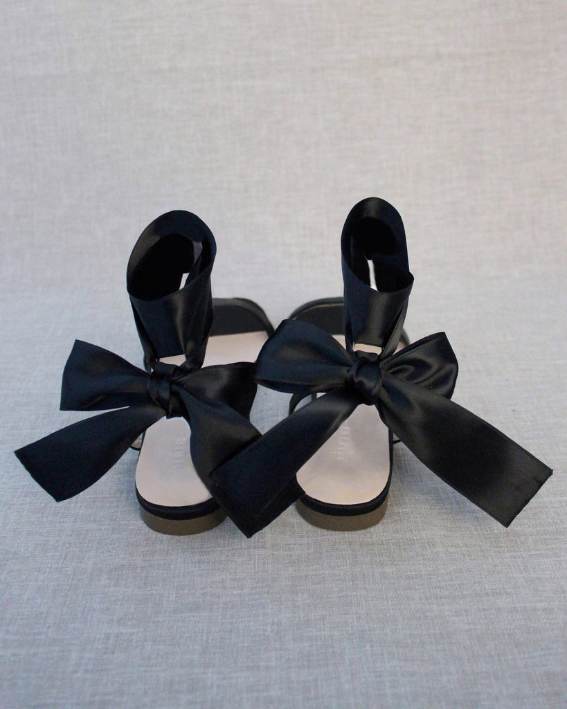 Girls Satin Flat Sandal with Wrapped Satin Tie