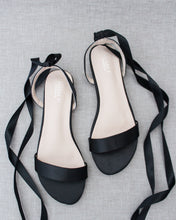 Load image into Gallery viewer, Girls Satin Flat Sandal with Ballerina Lace Up