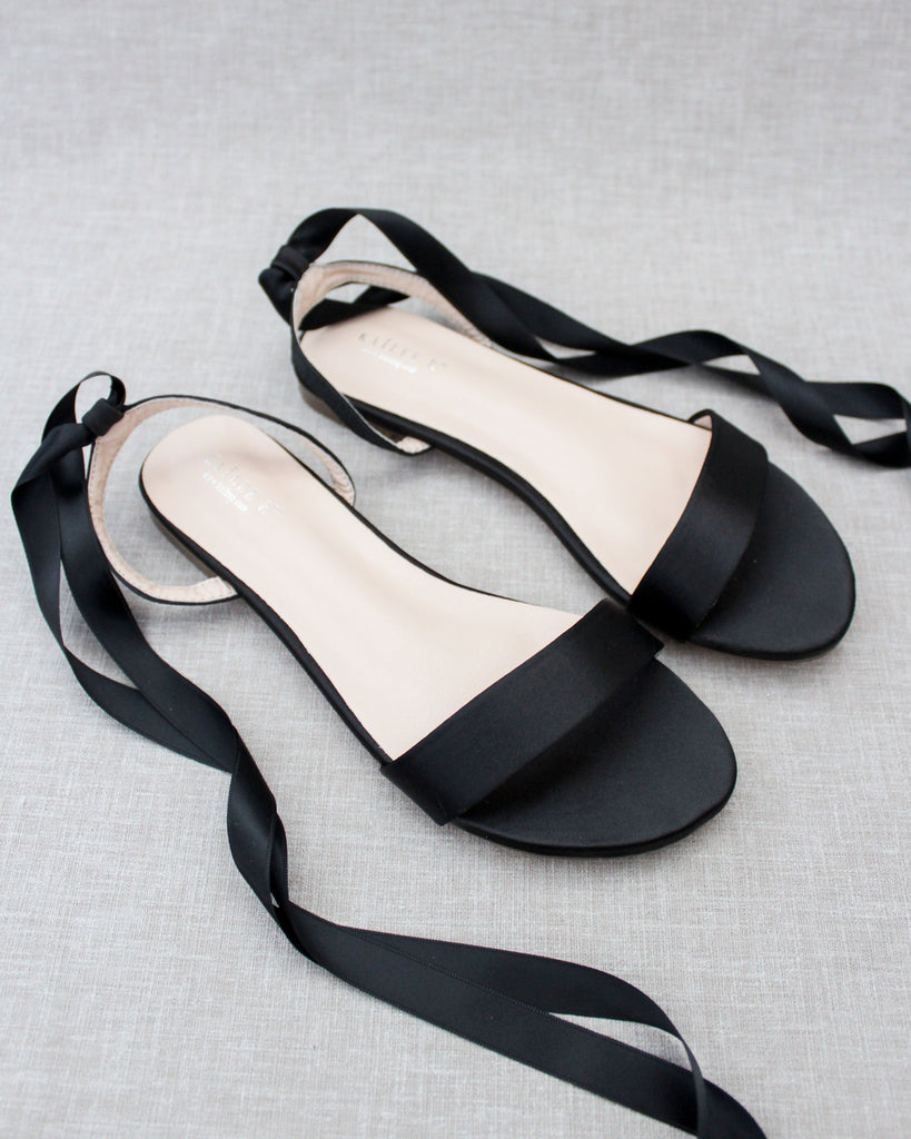 Girls Satin Flat Sandal with Ballerina Lace Up