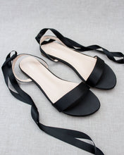Load image into Gallery viewer, Girls Satin Flat Sandal with Ballerina Lace Up