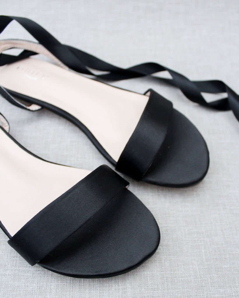Girls Satin Flat Sandal with Ballerina Lace Up
