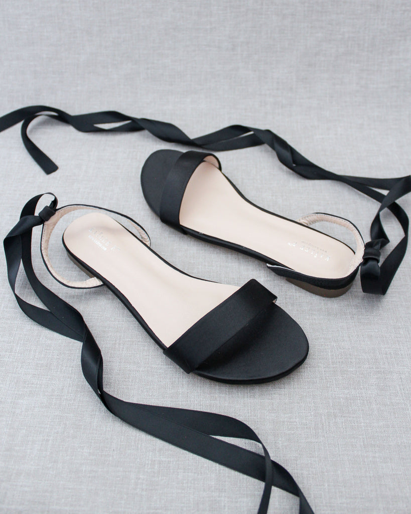 Girls Satin Flat Sandal with Ballerina Lace Up