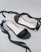 Load image into Gallery viewer, Girls Satin Flat Sandal with Ballerina Lace Up