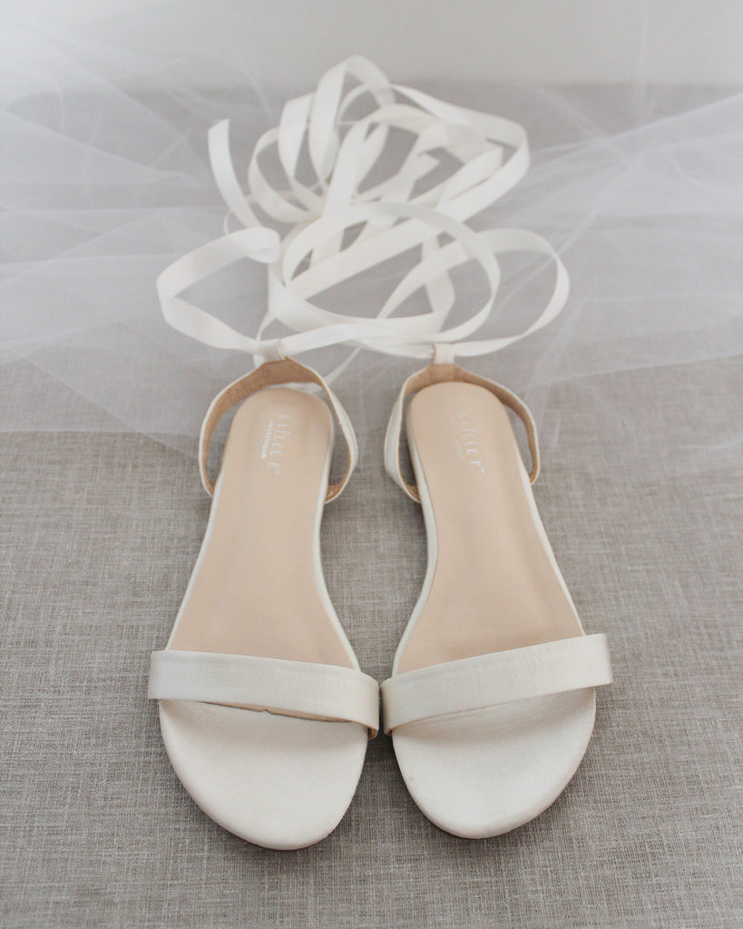 Girls Satin Flat Sandal with Ballerina Lace Up