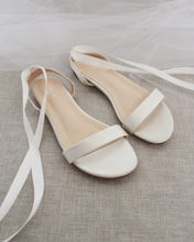 Load image into Gallery viewer, Girls Satin Flat Sandal with Ballerina Lace Up