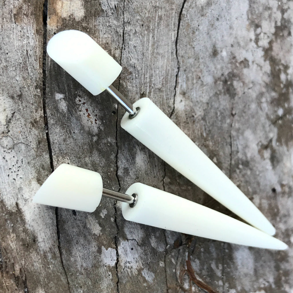 Fake Taper Gothic Earrings White Illusion Plug Lightweight Alternative Gauge Jewelry