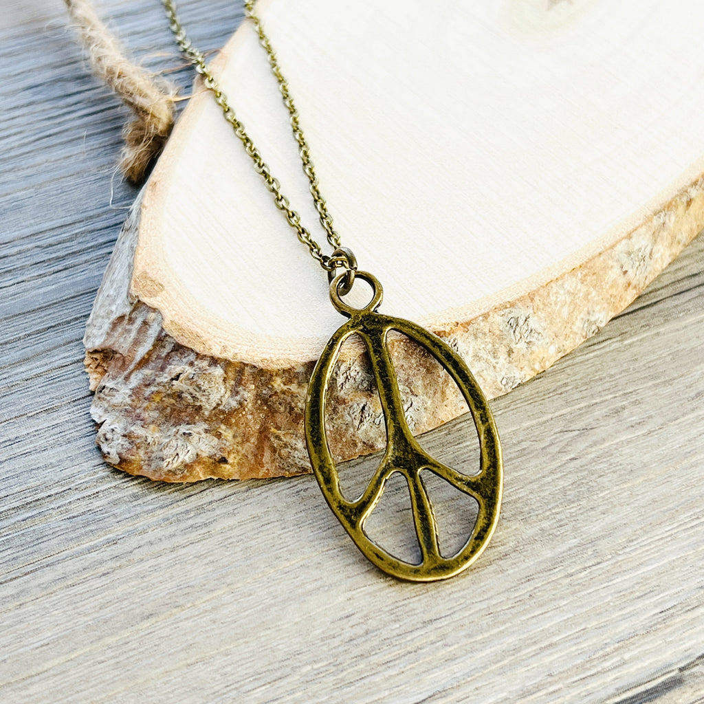 Peace Sign Necklace Boho Hippie Symbol Pendant Bronze Silver Jewelry
