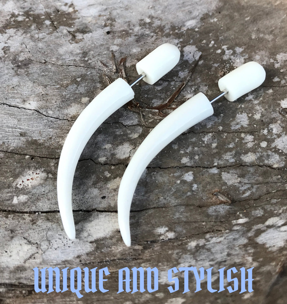 Fake Taper Gothic Earrings White Illusion Plug Lightweight Alternative Gauge Jewelry