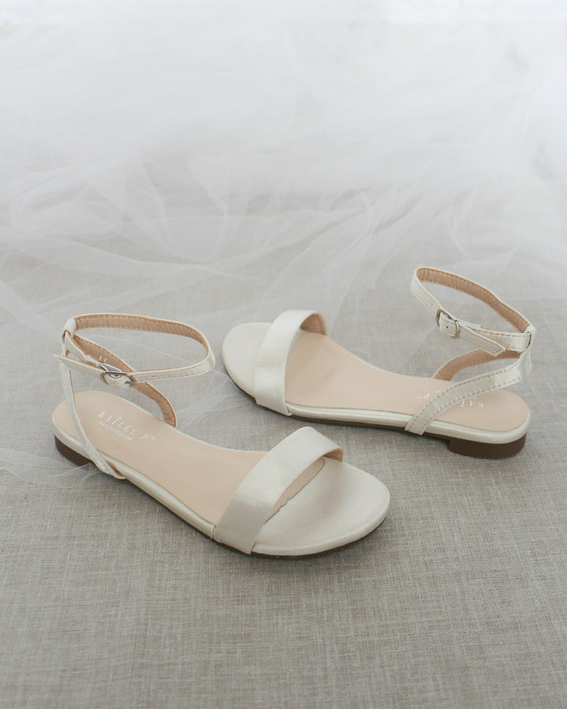 Girls Satin Flat Sandal with Ankle Strap