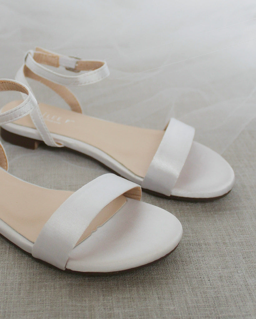 Girls Satin Flat Sandal with Ankle Strap