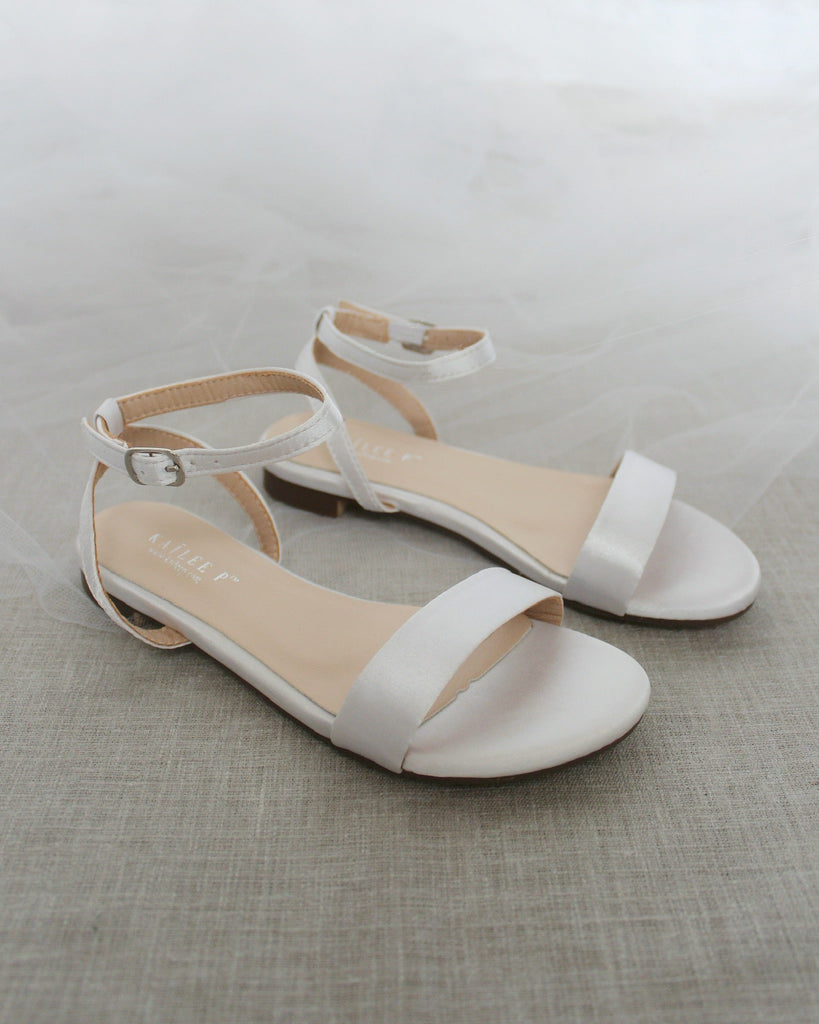 Girls Satin Flat Sandal with Ankle Strap