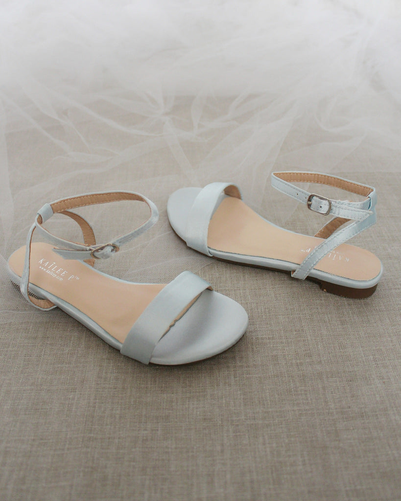 Girls Satin Flat Sandal with Ankle Strap