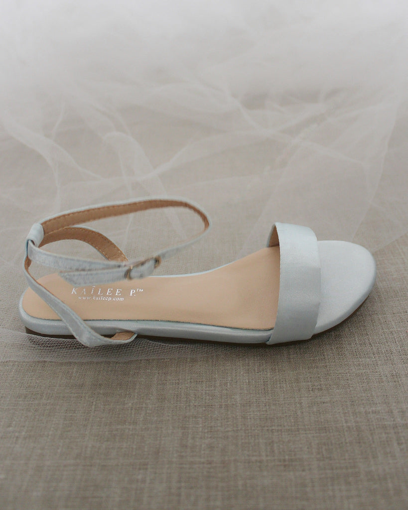 Girls Satin Flat Sandal with Ankle Strap