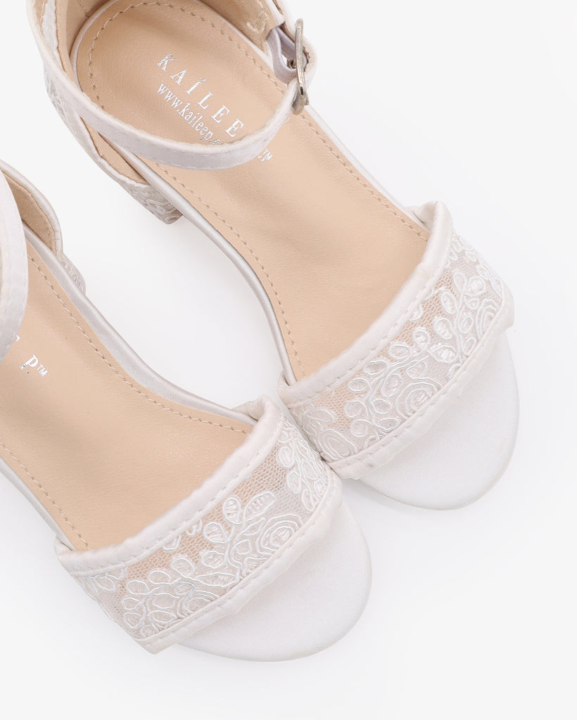 Crochet Lace Low Block Heel Girls Sandals